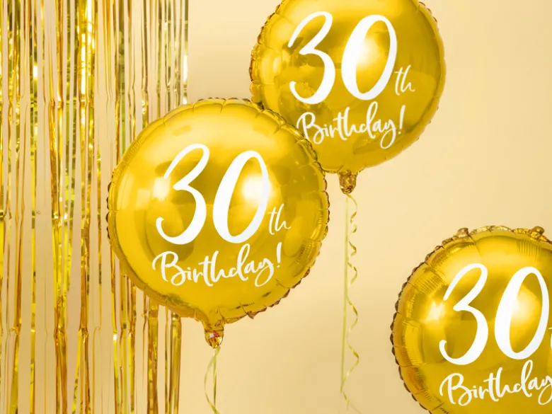 Folie Ballon 30 Års Fødselsdag, Guld, 45 cm