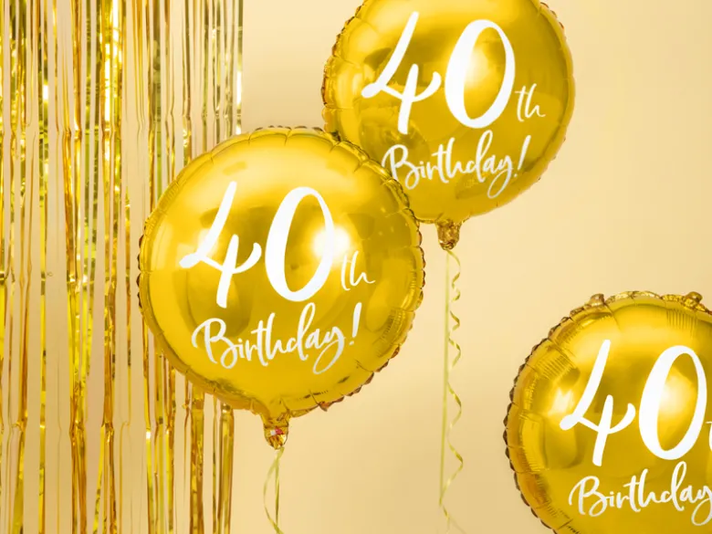 Folie Ballon 40 Års Fødselsdag, Guld, 45 cm