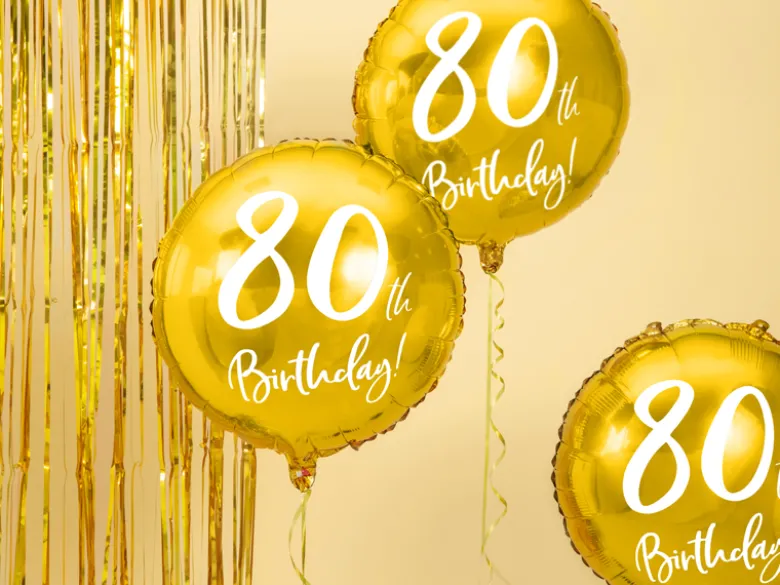 Folie Ballon 80 Års Fødselsdag, Guld, 45 cm