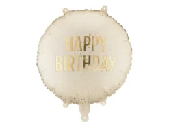 Folieballon Rund “Happy Birthday” creme – 35 cm