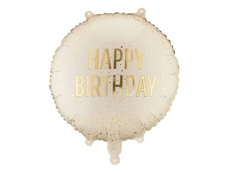 Folieballon Rund “Happy Birthday” creme – 35 cm