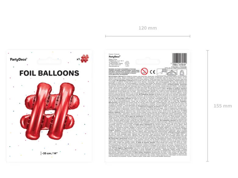 Folie Ballon Sign ''#'', 35 cm, Rød