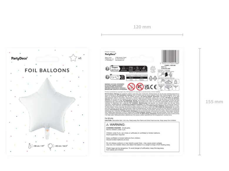 Folie Ballon Stjerne, 48 cm, Hvid