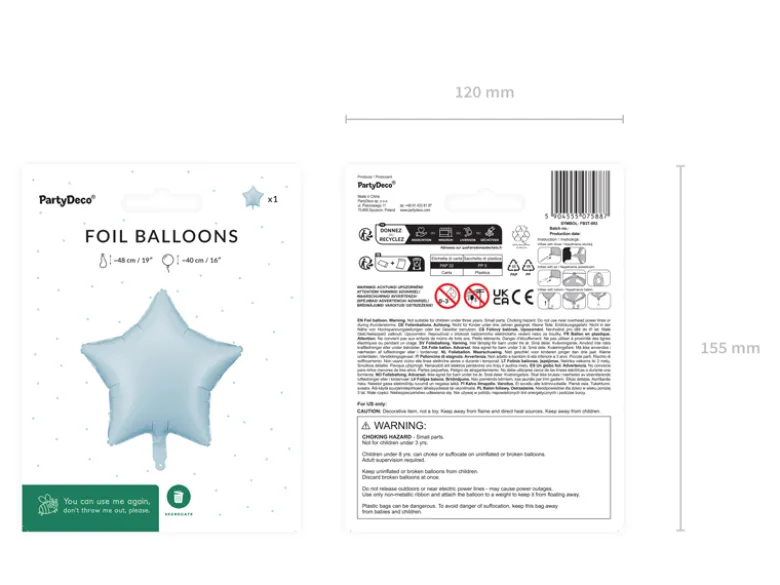 Folie Ballon Stjerne, 48 cm, Misty Blå