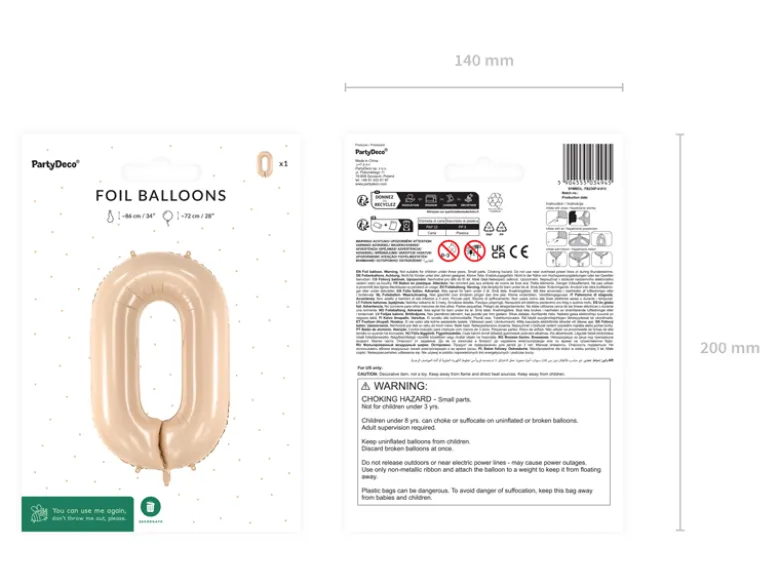 Folie Ballon Tal ''0'', 72 cm, Beige