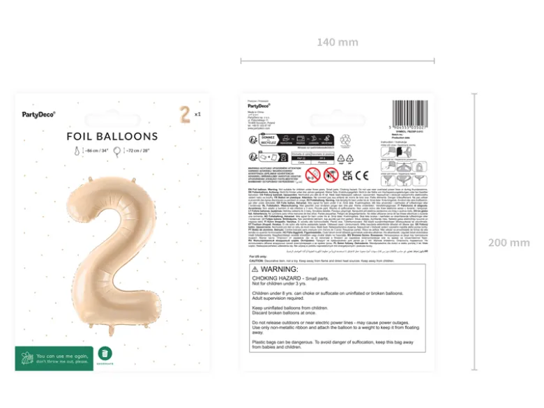 Folie Ballon Tal ''2'', 72 cm, Beige