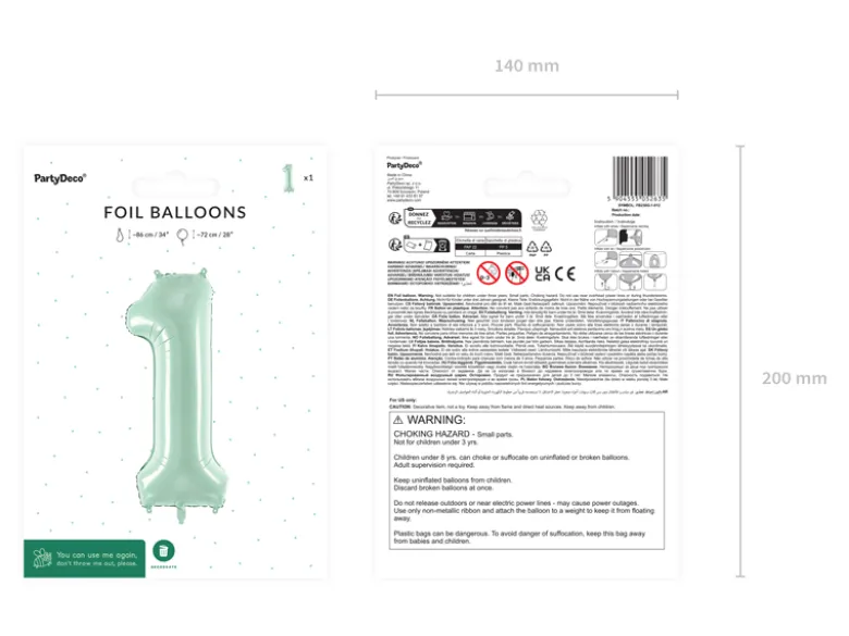 Folie Ballon Tal ''1'', 72 cm, Grøn
