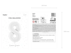 Folie Ballon Tal ''8'', 86 cm, Hvid