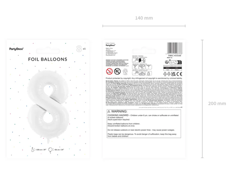 Folie Ballon Tal ''8'', 86 cm, Hvid