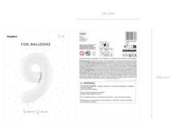 Folie Ballon Tal ''9'', 86 cm, Hvid