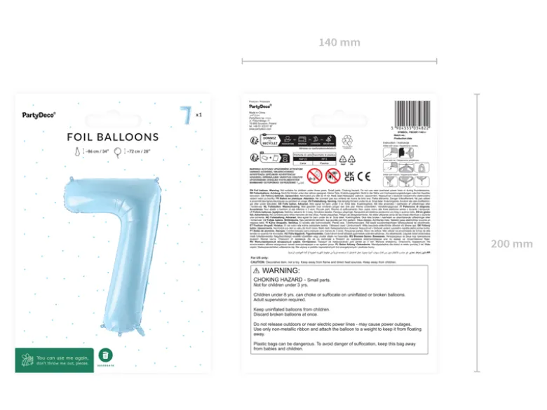 Folie Ballon Tal ''7'', 72 cm, Lyseblå