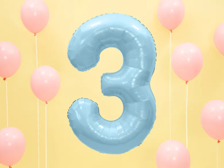 Folie Ballon Tal ''3'', 86 cm, Lyseblå