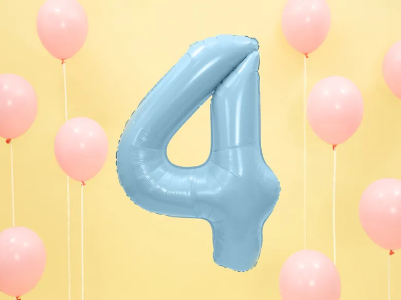 Folie Ballon Tal ''4'', 86 cm, Lyseblå