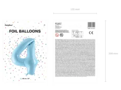 Folie Ballon Tal ''4'', 86 cm, Lyseblå