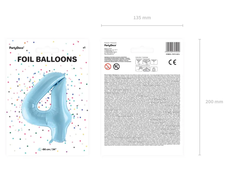 Folie Ballon Tal ''4'', 86 cm, Lyseblå