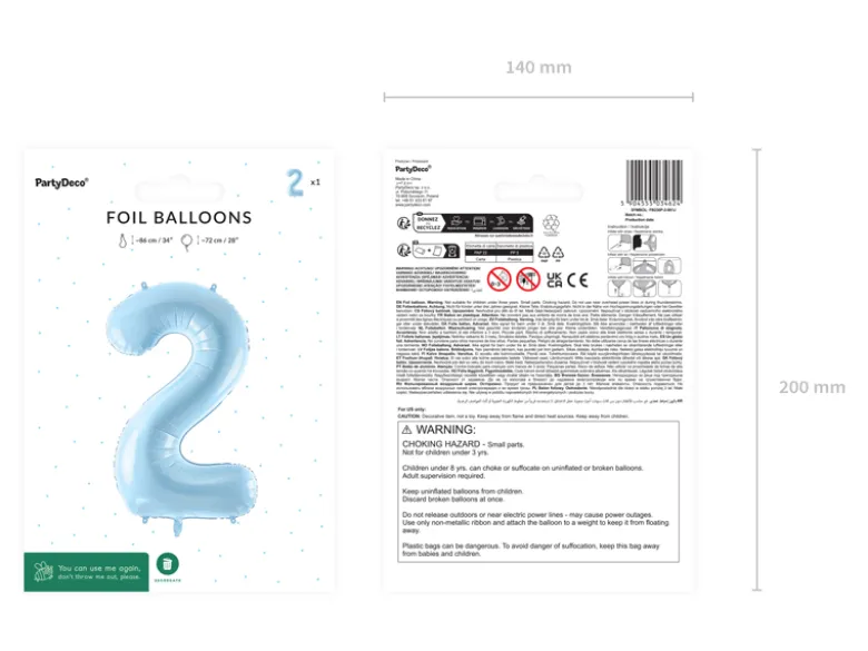 Folie Ballon Tal ''2'', 72 cm, Lyseblå