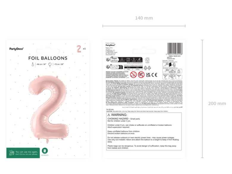 Folie Ballon Tal ''2'', 72 cm, Lyserød