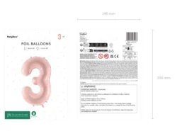 Folie Ballon Tal ''3'', 72 cm, Lyserød