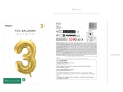 Folie Ballon Tal ''3'', 72 cm, Lys Guld