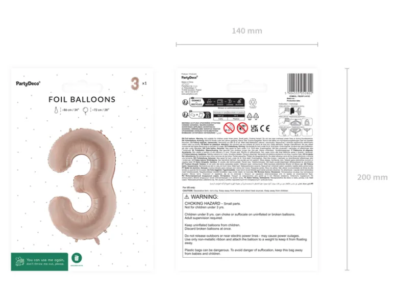 Folie Ballon Tal ''3'', 72 cm, Mørk Beige