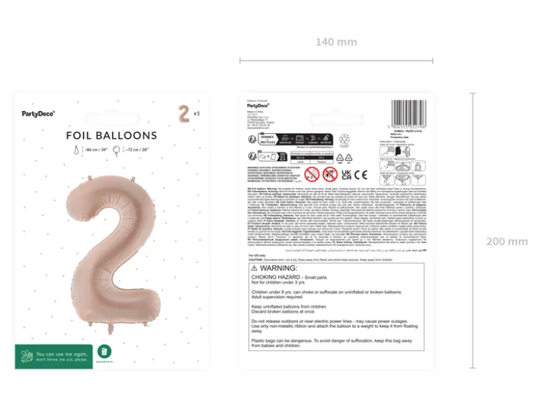 Folie Ballon Tal ''2'', 72 cm, Mørk Beige