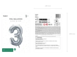 Folie Ballon Tal ''3'', 72 cm, Sølv