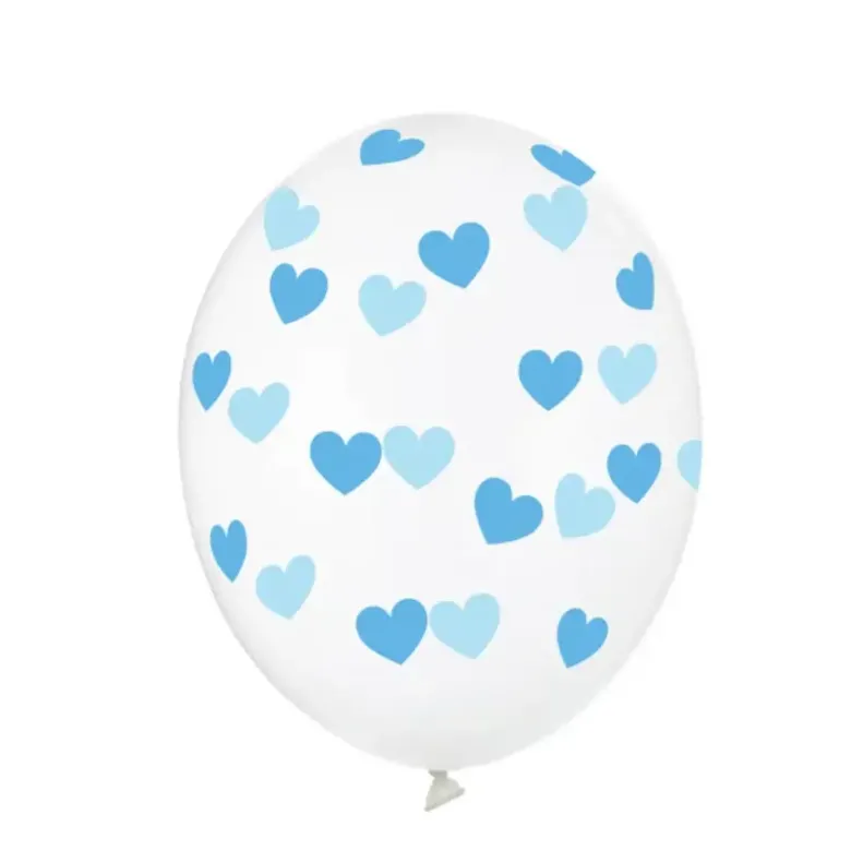 Gennemsigtige Balloner med Blå Hjerter (30cm.)