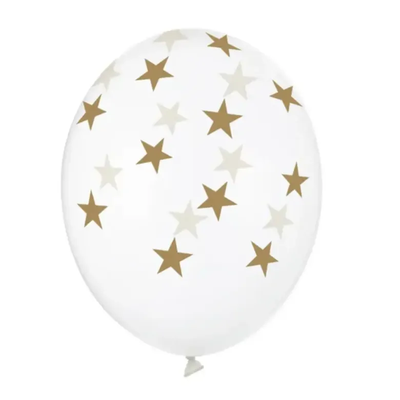 Gennemsigtige Balloner med Guld Stjerner (30cm.)