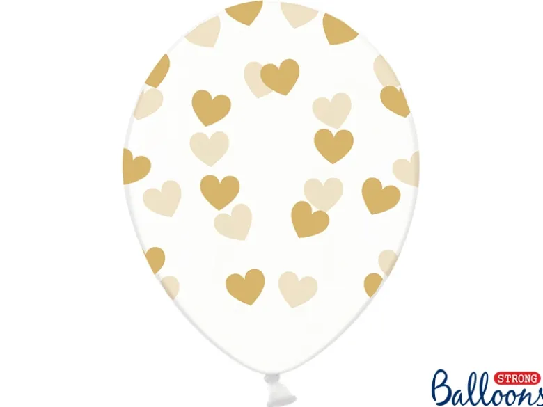 Gennemsigtige Balloner med Guld Hjerter (30cm.)