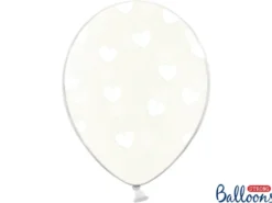 Gennemsigtige Balloner med Hvide Hjerter (30cm.)