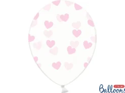 Gennemsigtige Balloner med Lyserøde Hjerter (30cm.)