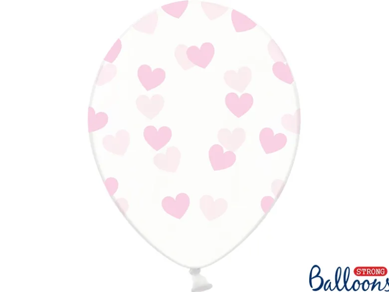 Gennemsigtige Balloner med Lyserøde Hjerter (30cm.)