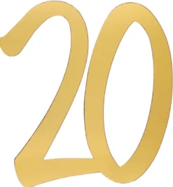 Gigant Tal Konfetti i Guld, 4 x Cutouts m/20 År