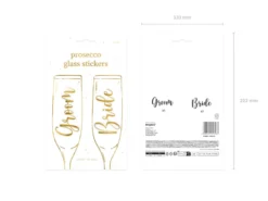 Glas Stickers ''Bride & Groom'', Guld (2 Stk.)