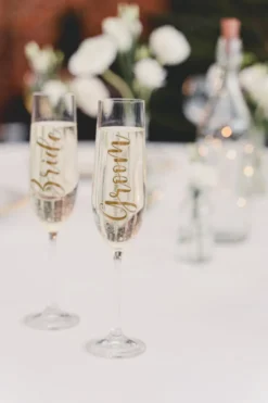 Glas Stickers ''Bride & Groom'', Guld (2 Stk.)