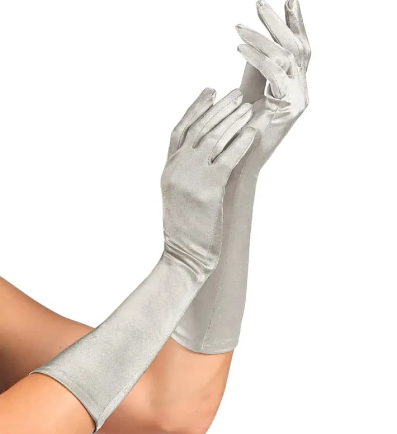 Glatte Satinhandsker 37 cm, Sølv