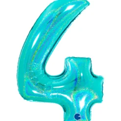 Grabo Jumbo Holografisk Teal Tal Folieballon, 4