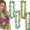 Grøn Hawaii Krans m/Assorteret Hibiscus Blomster