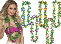 Grøn Hawaii Krans m/Assorteret Hibiscus Blomster