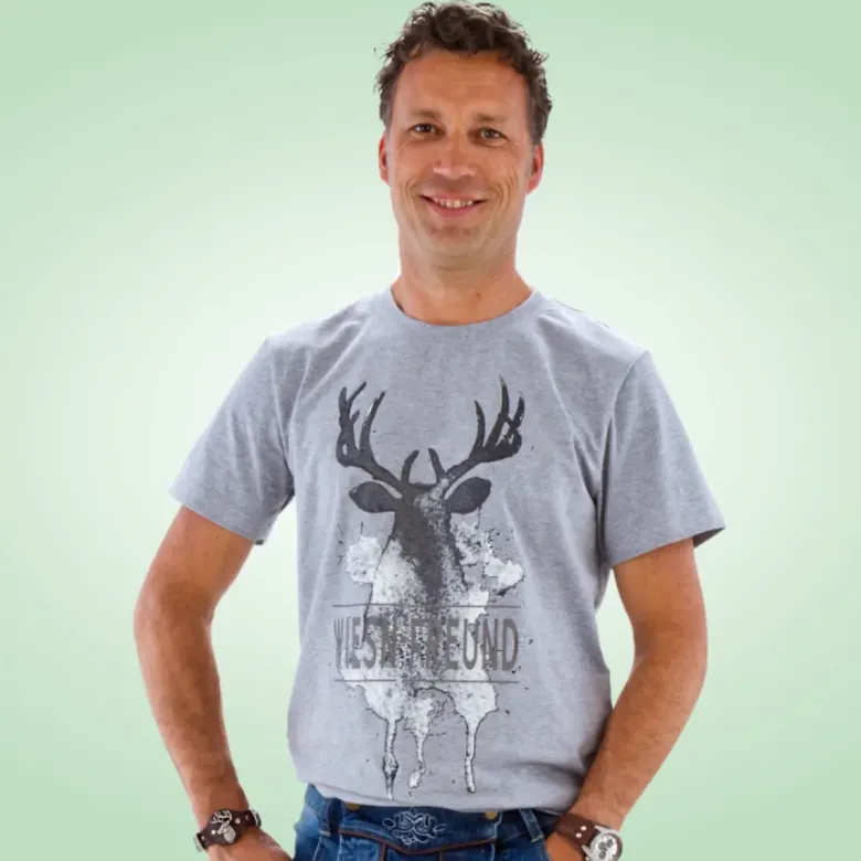 Grå Oktoberfest T-shirt, 95% Bomuld - "Wiesn Freund"