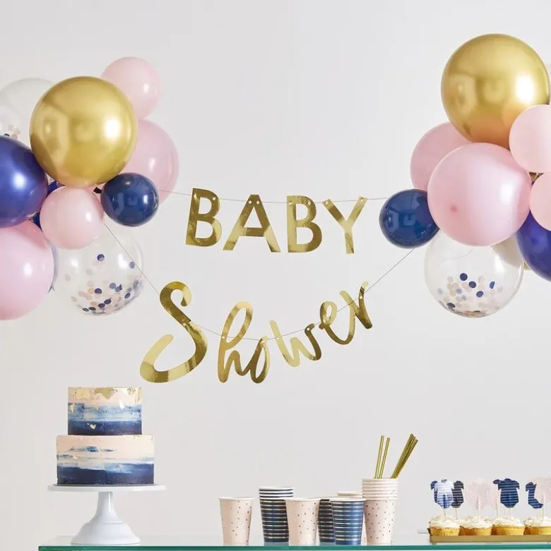 Guld "Baby Shower" Ballon & Guirlande Kit