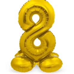 Guld Folie "8" Tal Ballon på Fødder t/Luft, 72 cm