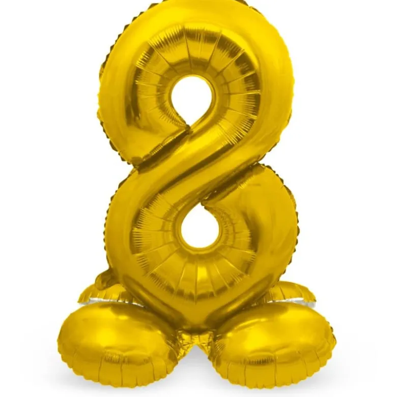 Guld Folie "8" Tal Ballon på Fødder t/Luft, 72 cm