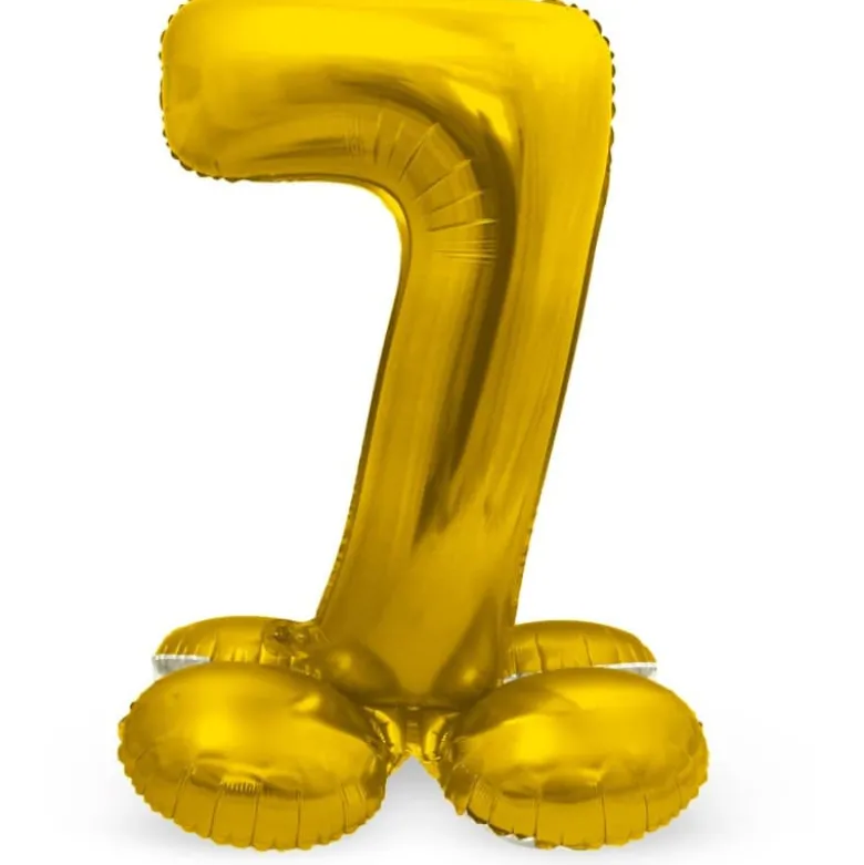 Guld Folie "7" Tal Ballon på Fødder t/Luft, 72 cm