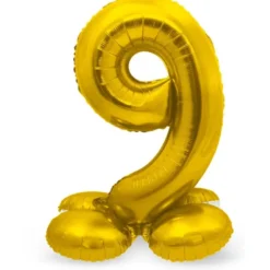Guld Folie "9" Tal Ballon på Fødder t/Luft, 72 cm