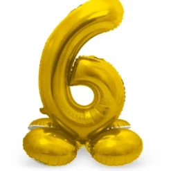 Guld Folie "6" Tal Ballon på Fødder t/Luft, 72 cm
