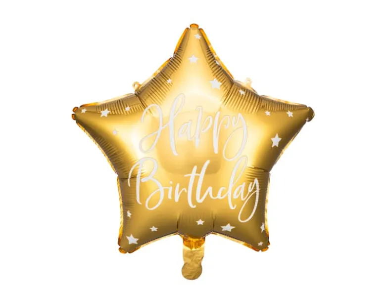 Guld "Happy Birthday" Stjerne Folieballon, 40 cm