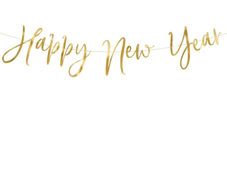 Guld "Happy New Year" Guirlande, 66 x 18 cm