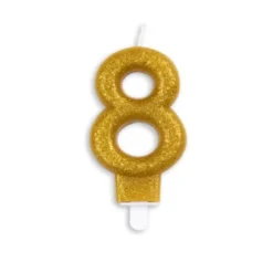 Guld Talformet Kagelys m/Glitter 7 cm - 8 Tal