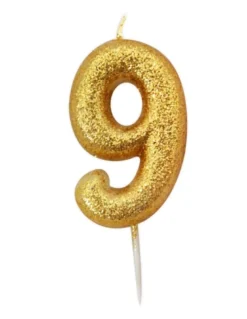Guld Tal Kagelys m/Glitter 6.5 cm - 9 Tal